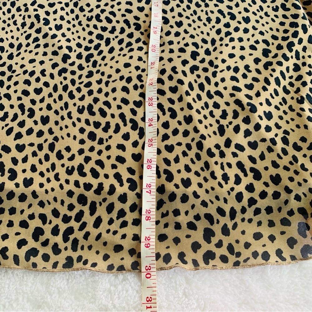 Cheetah Leopard Print Side Slit Tan & Black Stretchy Bodycon Midi Skirt | Large - Picture 5 of 6